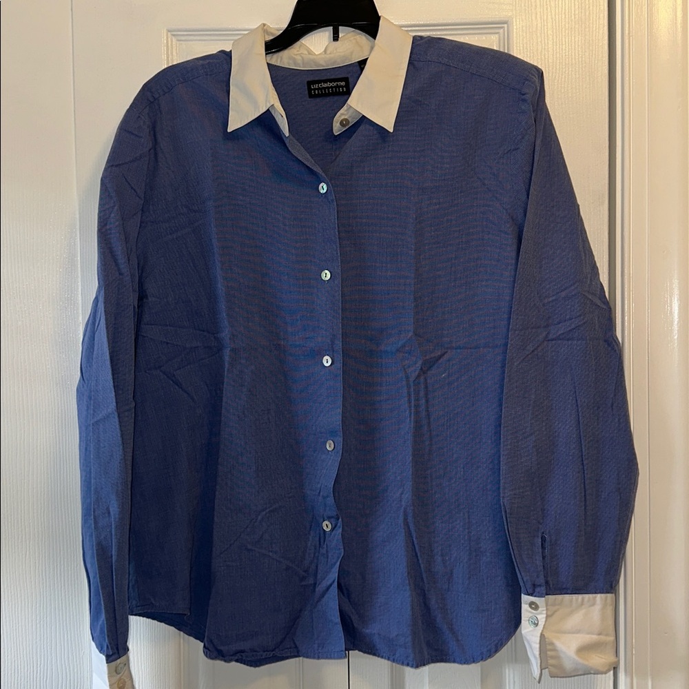 Liz Claiborne Blue Shirt with White Accents